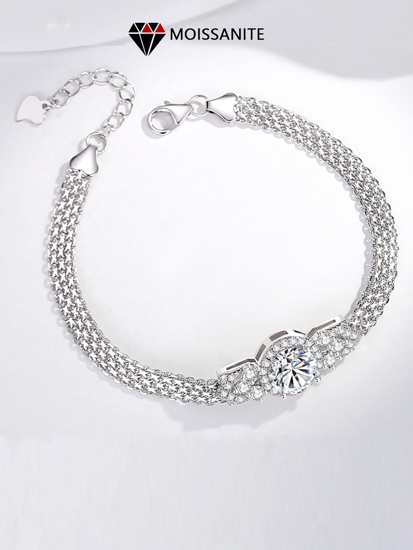 S925 Silver Moissanite Bracelet French Gentle Style Versatile Fashionable Accessory for Girlfriends Perfect Valentine's Day Gift, Length 16+3cm