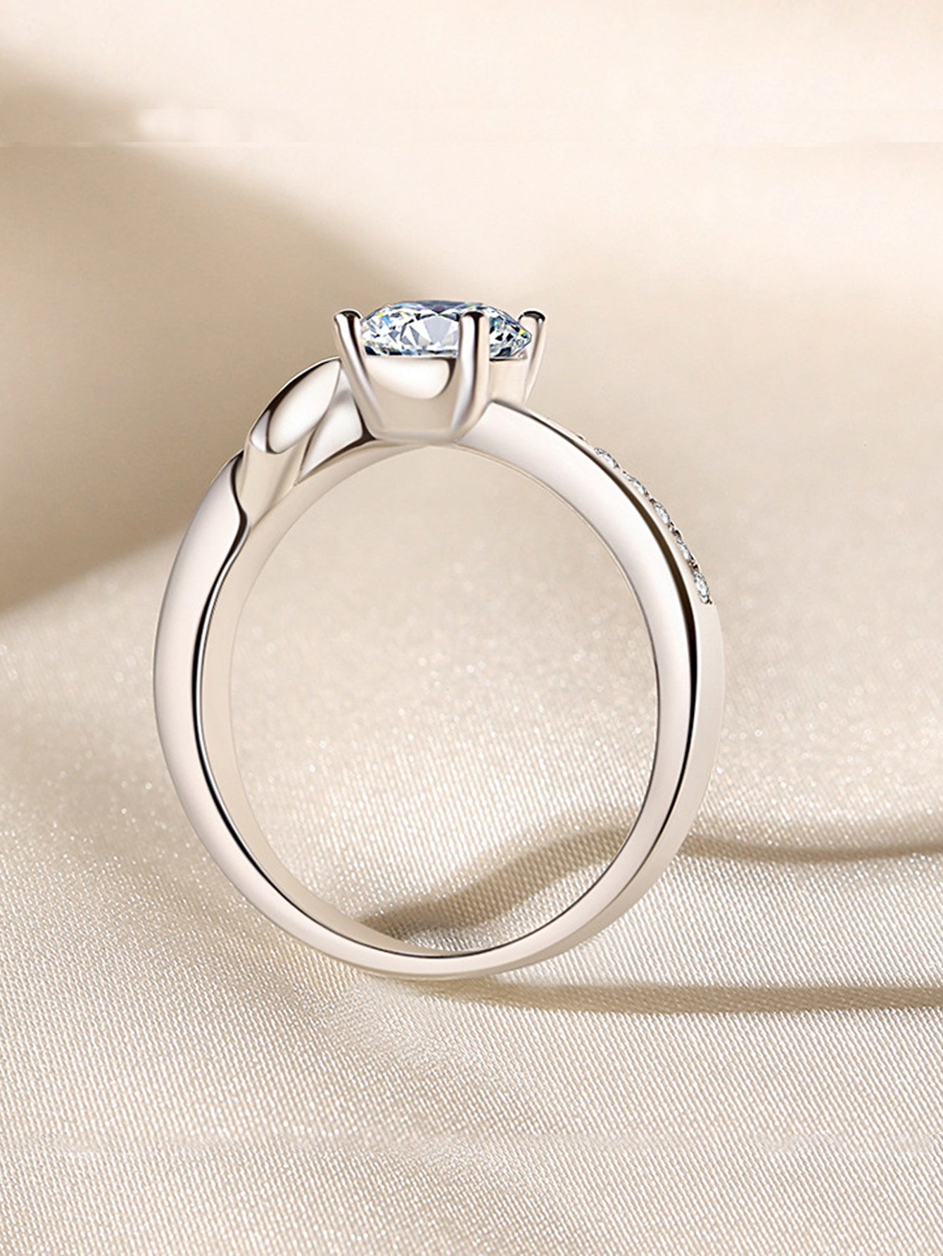 Designer Sterling Silver 925 Bridal Wedding Rings Trendy Elegant Inlaid Moissanite Unique for Women, Size 7