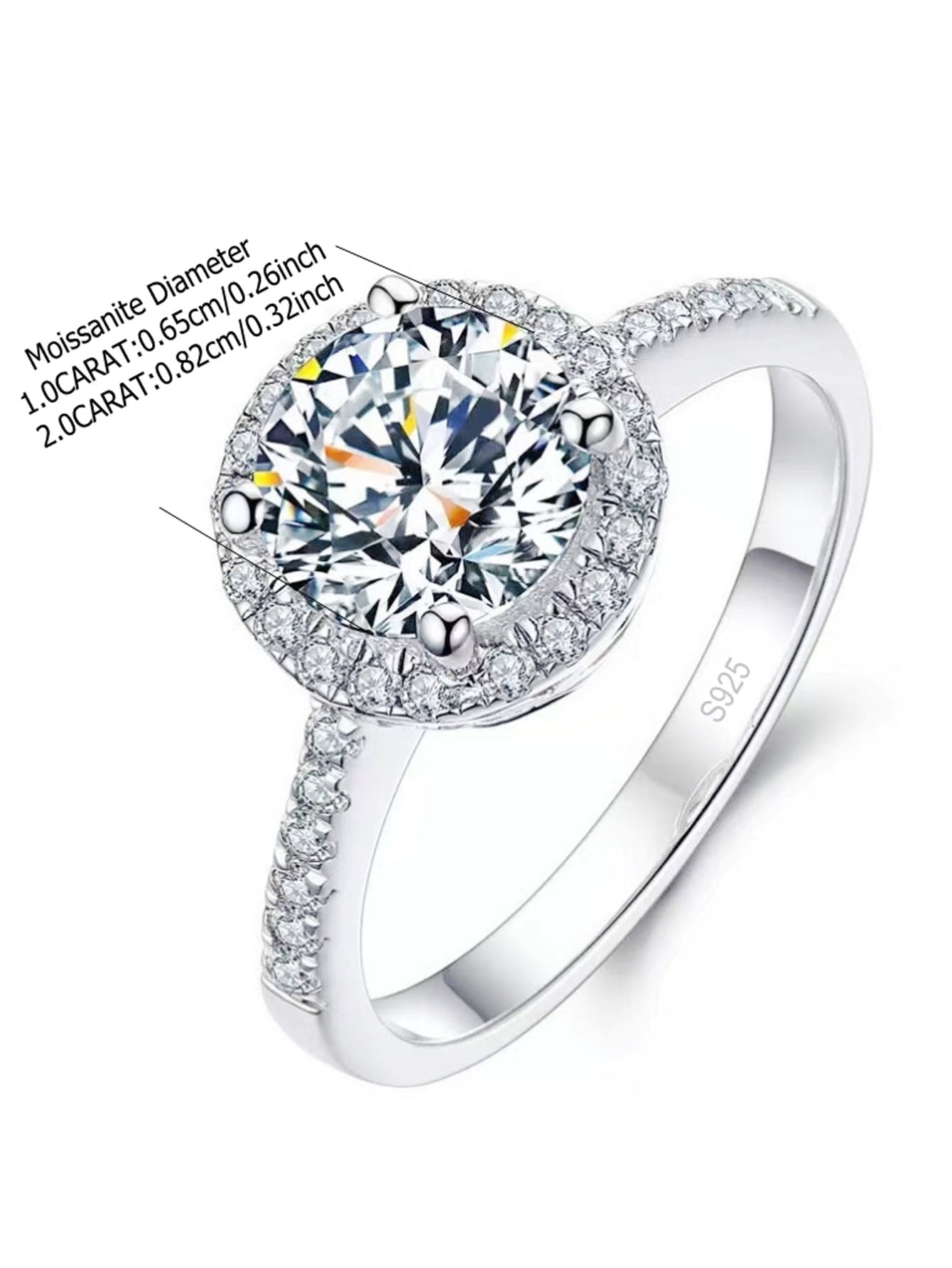 S925 Sterling Silver Moissanite Rings Round Charm Design for Wedding or Engagement Stylish Jewelry