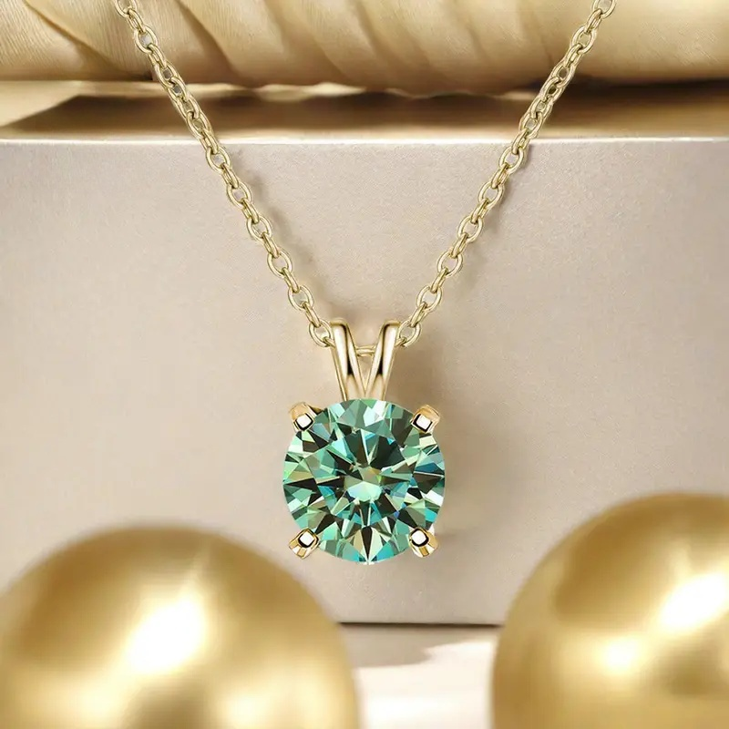 Fine Jewelry Unisex Classic S925 Sterling Silver Pendant Necklace Colour Moissanite VV1 Link Chain Valentine Gift Certified, Gold, 3ct, Green, Length 40cm + 5cm