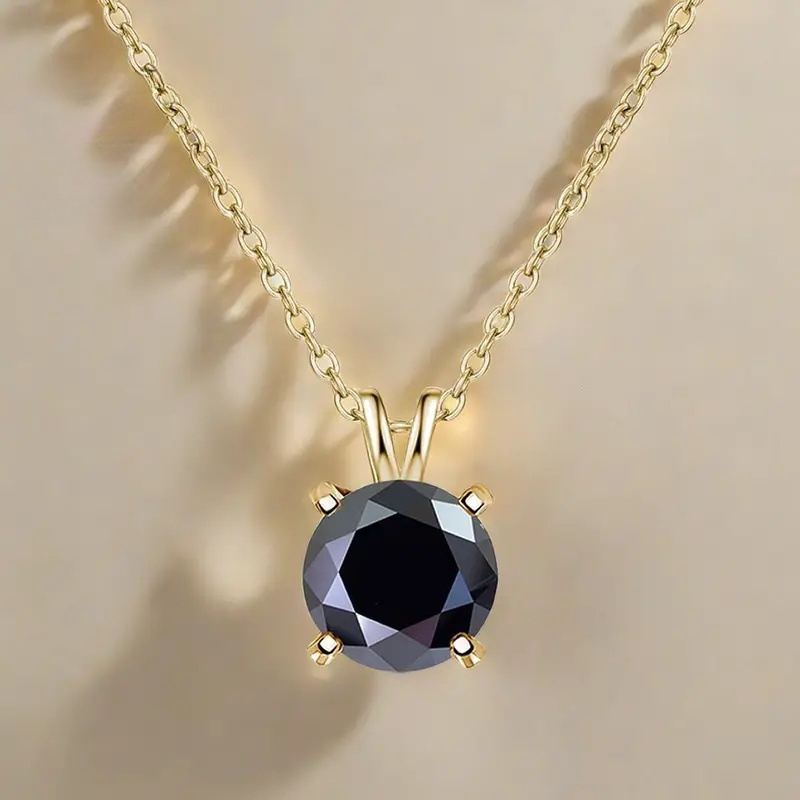 Fine Jewelry Unisex Classic S925 Sterling Silver Pendant Necklace Colour Moissanite VV1 Link Chain Valentine Gift Certified, Gold, 3ct, Black stone