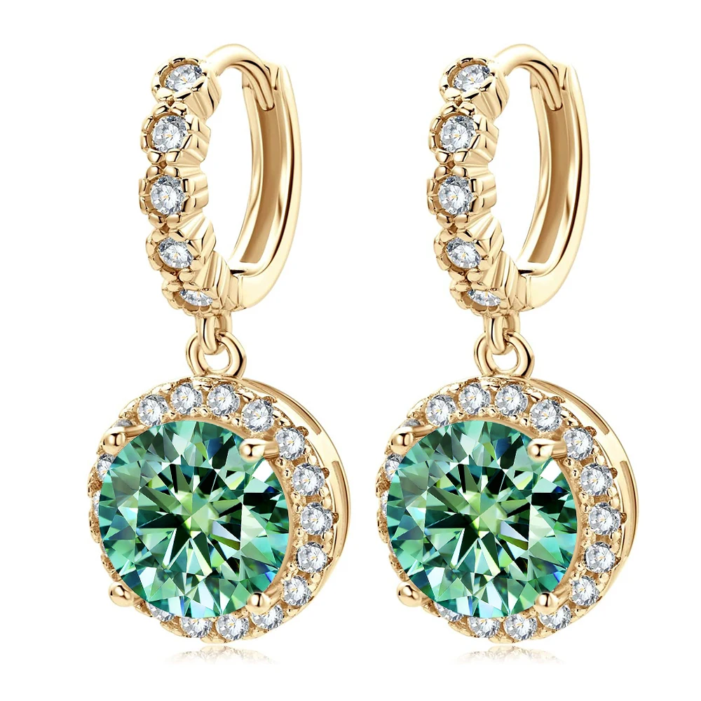 Green Sunflower 925 Sterling Silver Earrings for Women Set with Sunflower Moissanite Dazzling Jewelry Gold plated