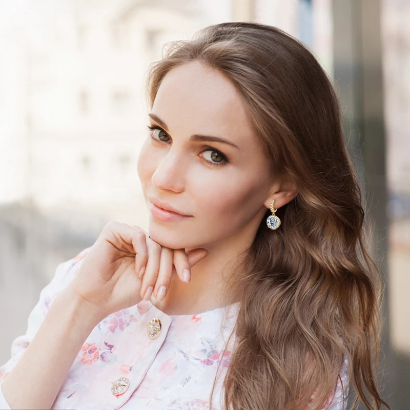 Green Sunflower 925 Sterling Silver Earrings for Women Set with Sunflower Moissanite Dazzling Jewelry Gold plated