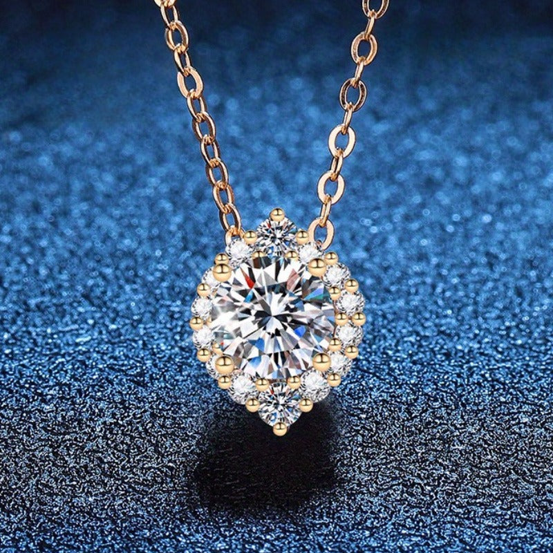 Gorgeous Shiny 925 Silver 1 Carat Moissanite Necklace Fashion Jewelry for Easter Party or Wedding Perfect Gift, 18 inch, Gold Color