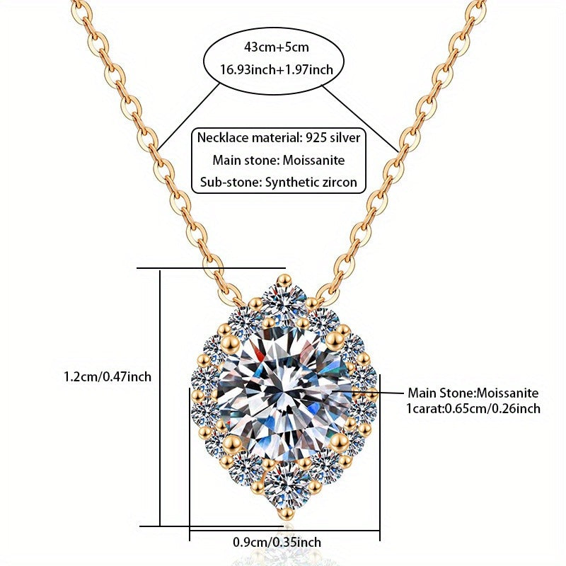 Gorgeous Shiny 925 Silver 1 Carat Moissanite Necklace Fashion Jewelry for Easter Party or Wedding Perfect Gift, 18 inch, Gold Color