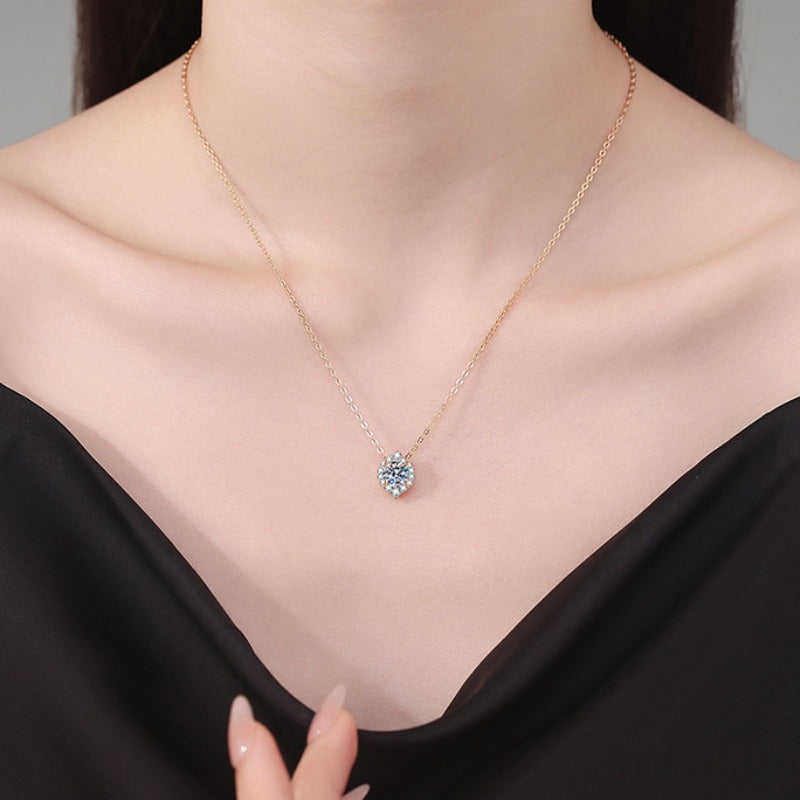 Gorgeous Shiny 925 Silver 1 Carat Moissanite Necklace Fashion Jewelry for Easter Party or Wedding Perfect Gift, 18 inch, Gold Color