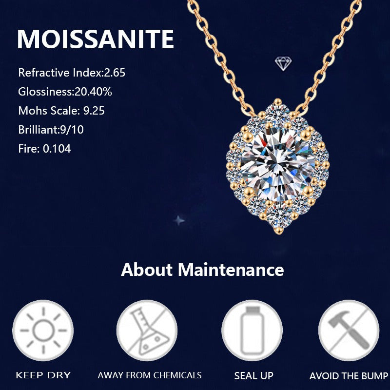 Gorgeous Shiny 925 Silver 1 Carat Moissanite Necklace Fashion Jewelry for Easter Party or Wedding Perfect Gift, 18 inch, Gold Color