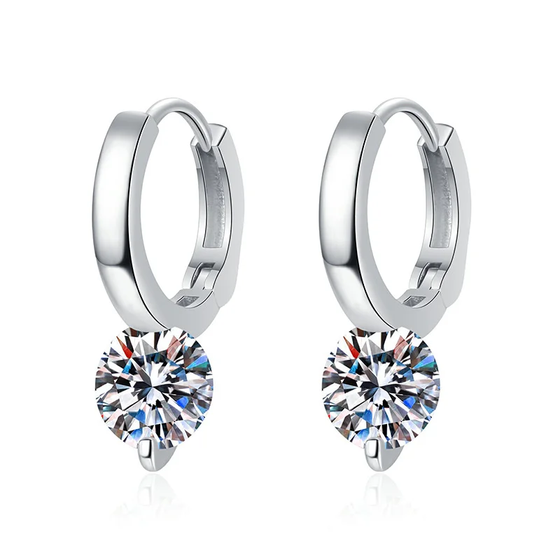 Anniversary Style 925 Sterling Silver Moissanite Earrings Fashion Charm for Occasions Round Brilliant Cut Geometric