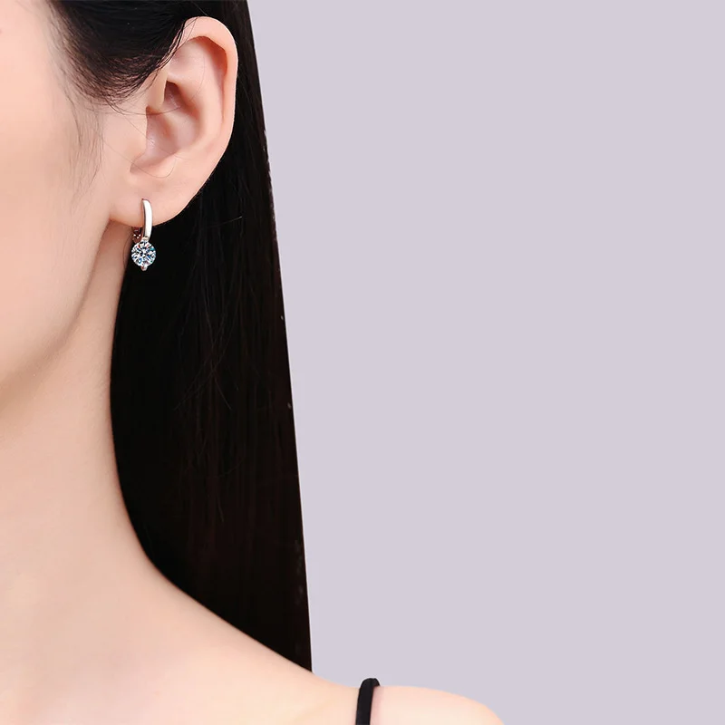 Anniversary Style 925 Sterling Silver Moissanite Earrings Fashion Charm for Occasions Round Brilliant Cut Geometric