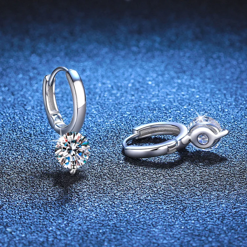 Anniversary Style 925 Sterling Silver Moissanite Earrings Fashion Charm for Occasions Round Brilliant Cut Geometric