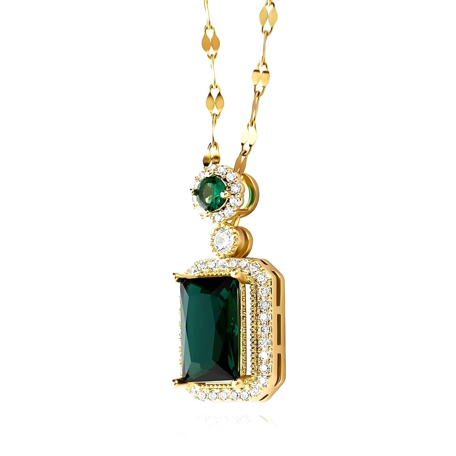Necklace with Cubic Zirconia stone, 18K Gold Plated Steel