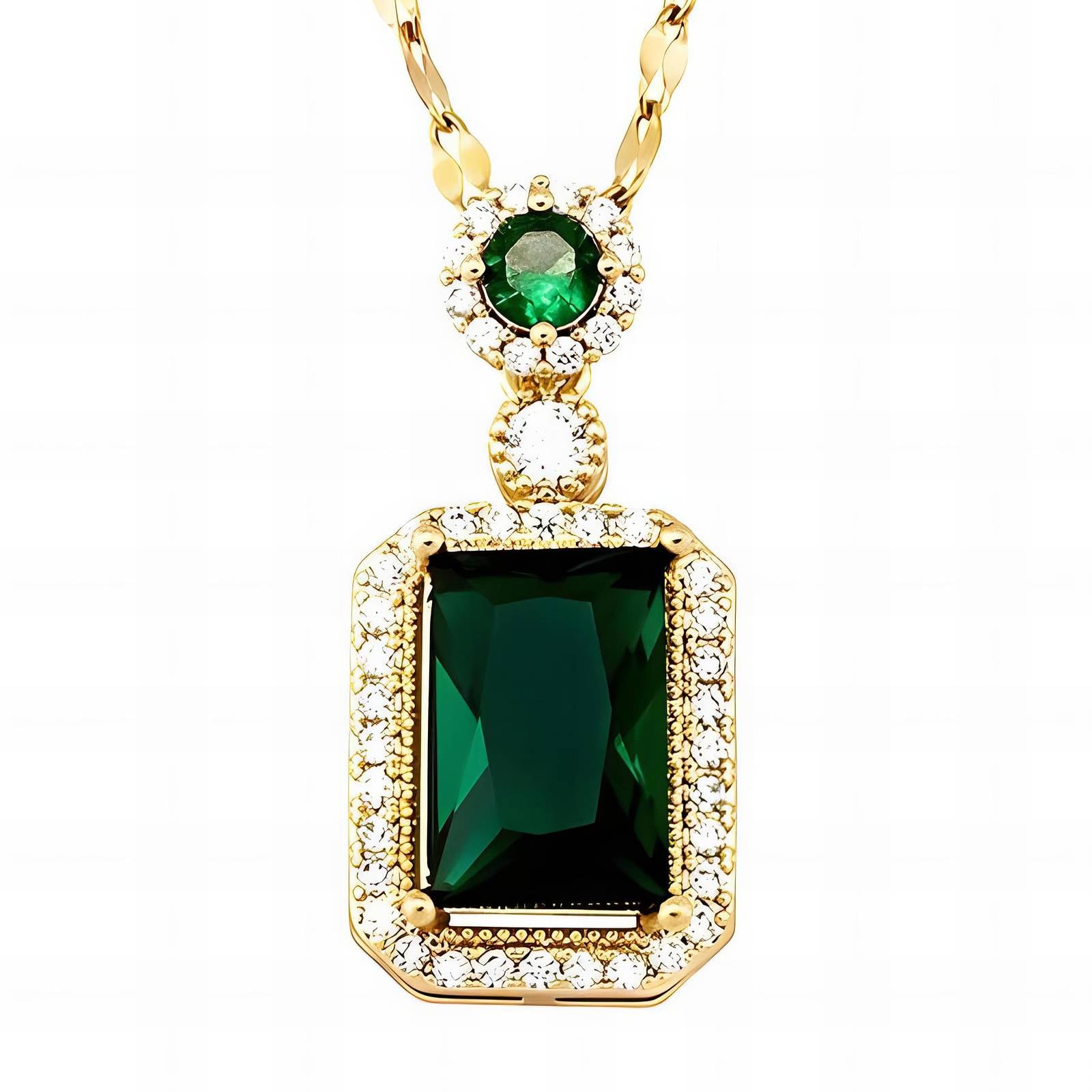 Necklace with Cubic Zirconia stone, 18K Gold Plated Steel