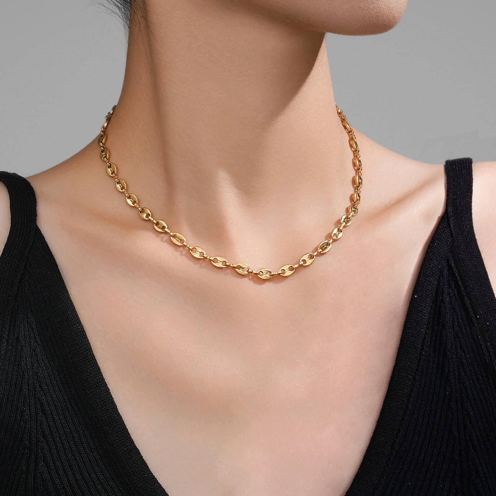 Waterproof Necklace, 18K Gold Plated Steel
