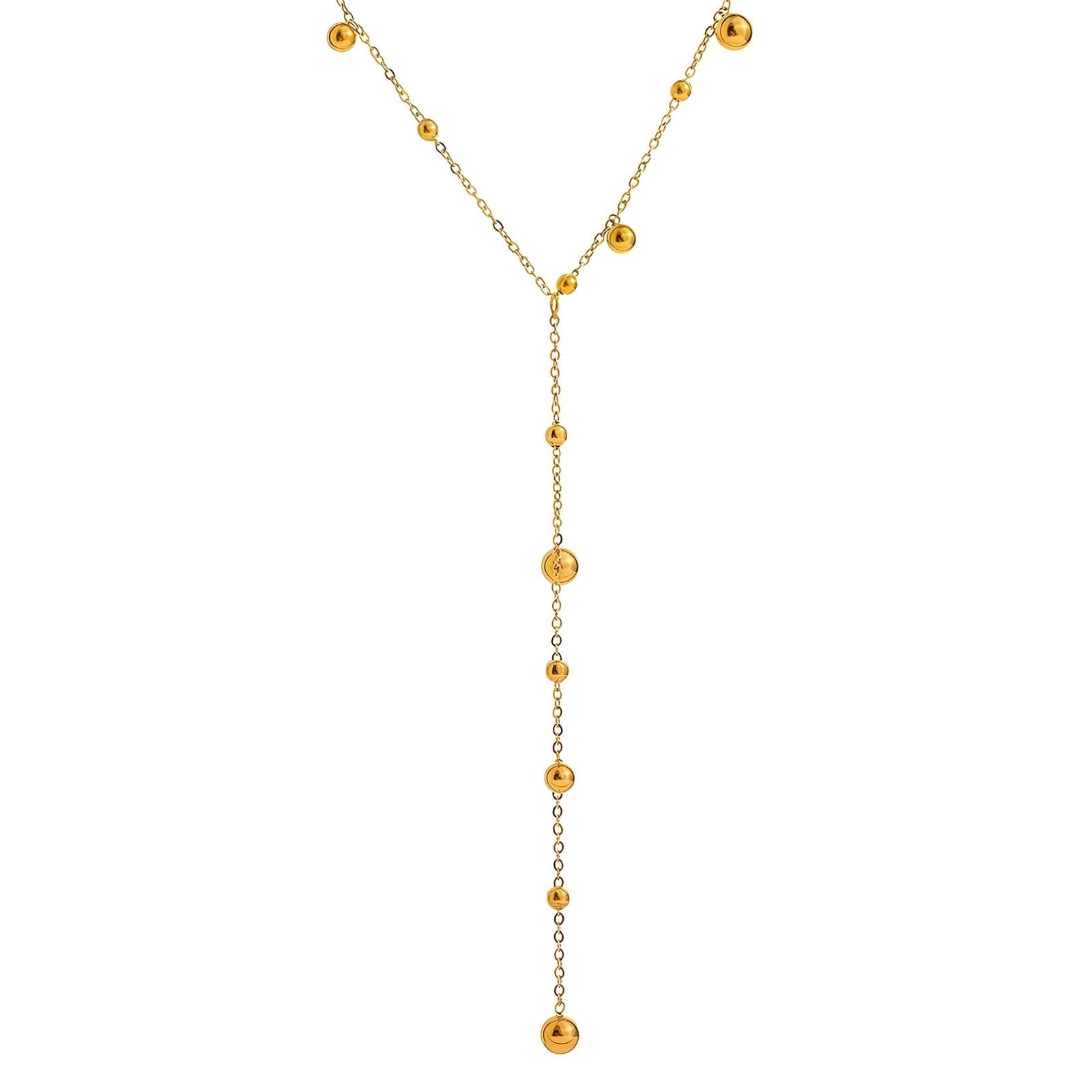 Modern 18k Gold Plated Stainless Steel Bead Drop Necklace – Waterproof & Hypoallergenic