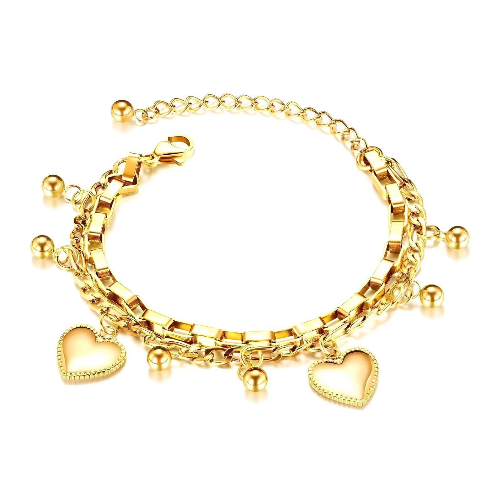 "Hearts" Bracelet, 18K Gold Plated Steel