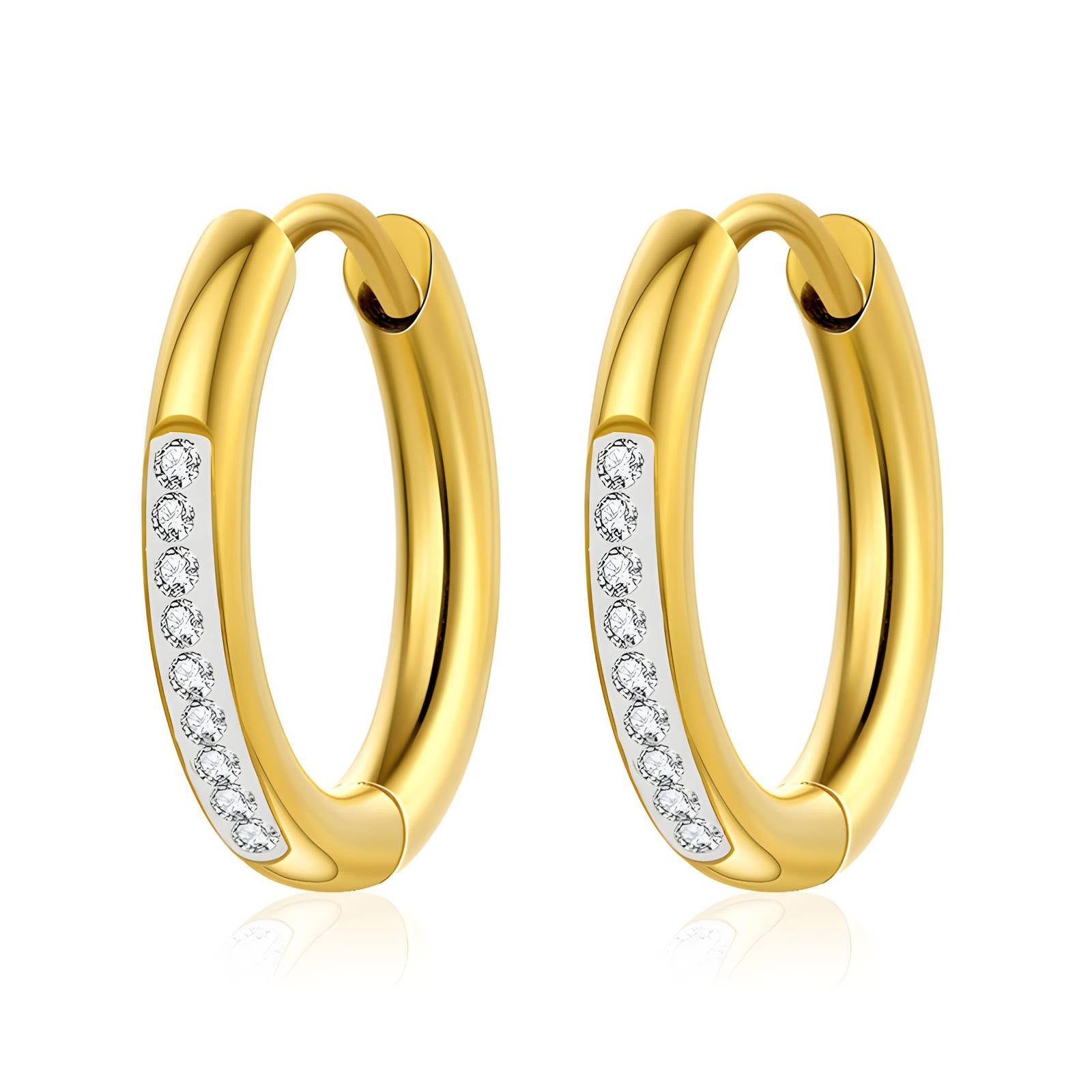 Waterproof Earrings, 18K Gold Plated Steel with Cubic Zirconia stone