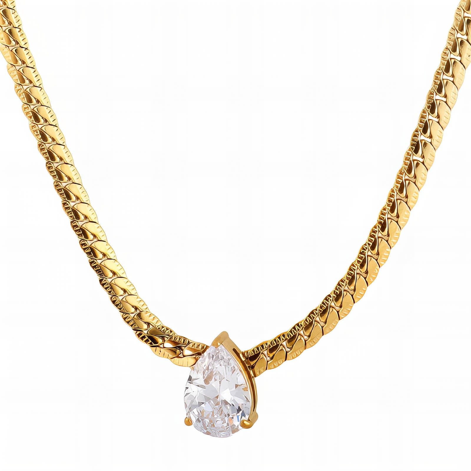 Teardrop Necklace with Cubic Zirconia 18k Gold plated 316 Stainless Steel – Waterproof – Hypoallergenic