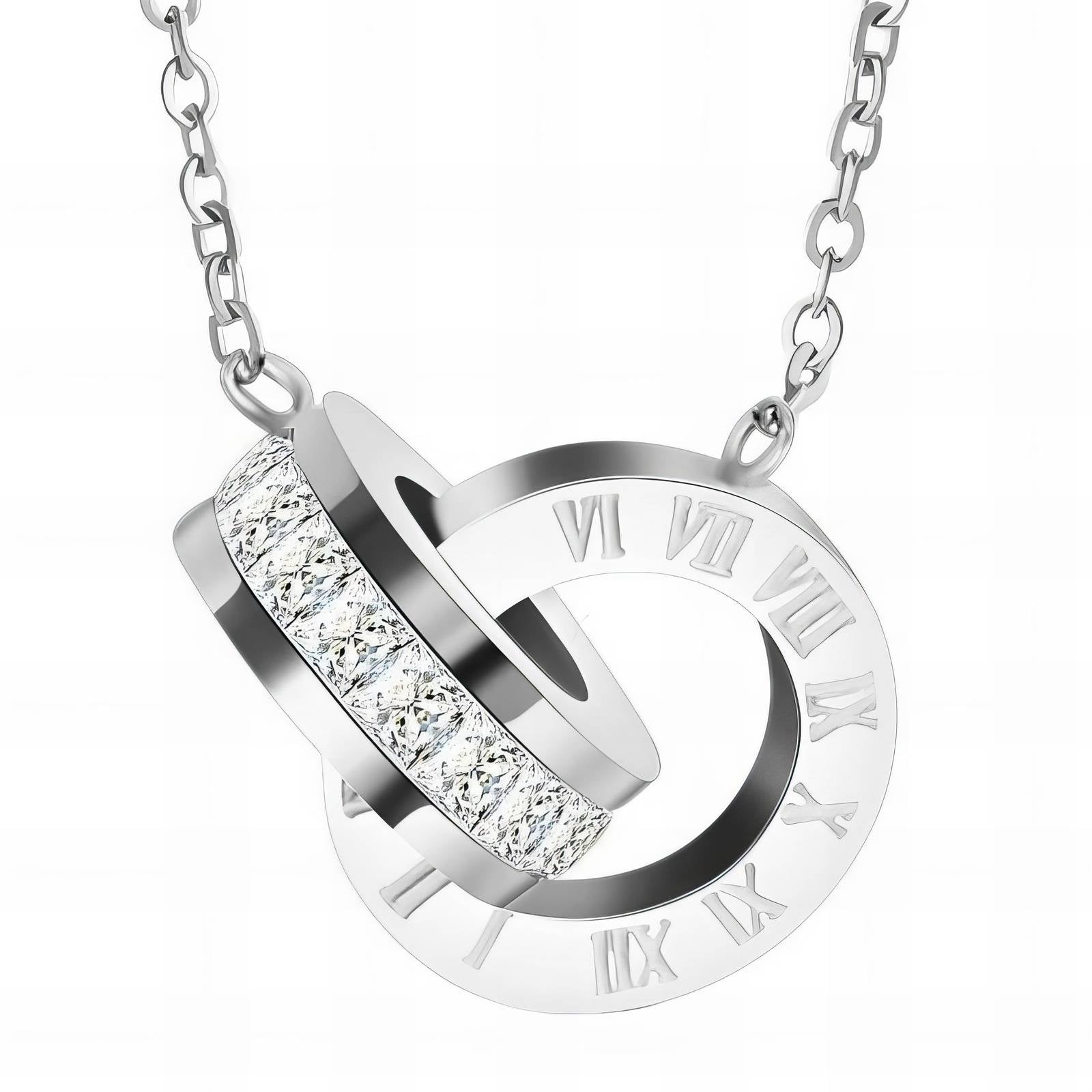 Modern Interlocking Circle Necklace – Stainless Steel with Cubic Zirconia Waterproof & Hypoallergenic