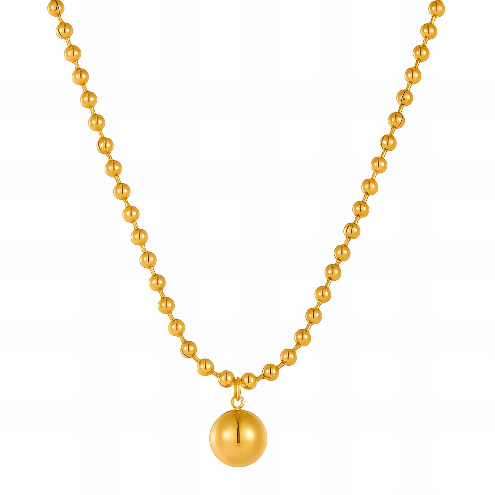 Gold-Plated Bead Pendant Necklace, 18K Gold Plated Steel