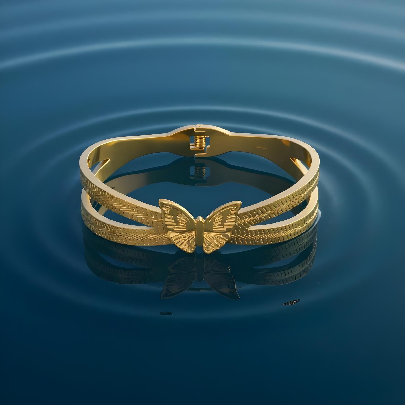"Butterfly" Bracelet, 18K Gold Plated Steel