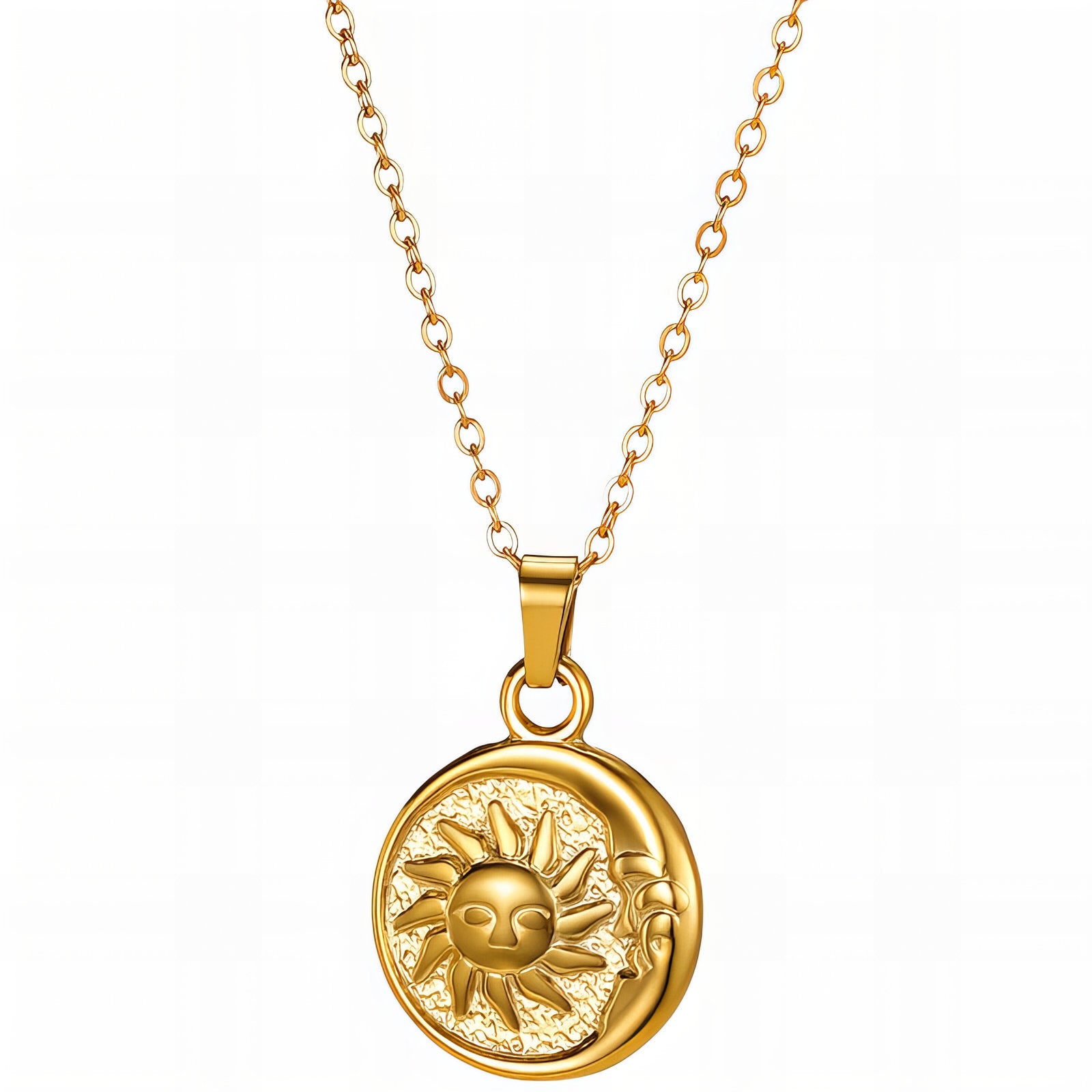"Sun and Moon" Necklace, 18K Gold Plated Steel