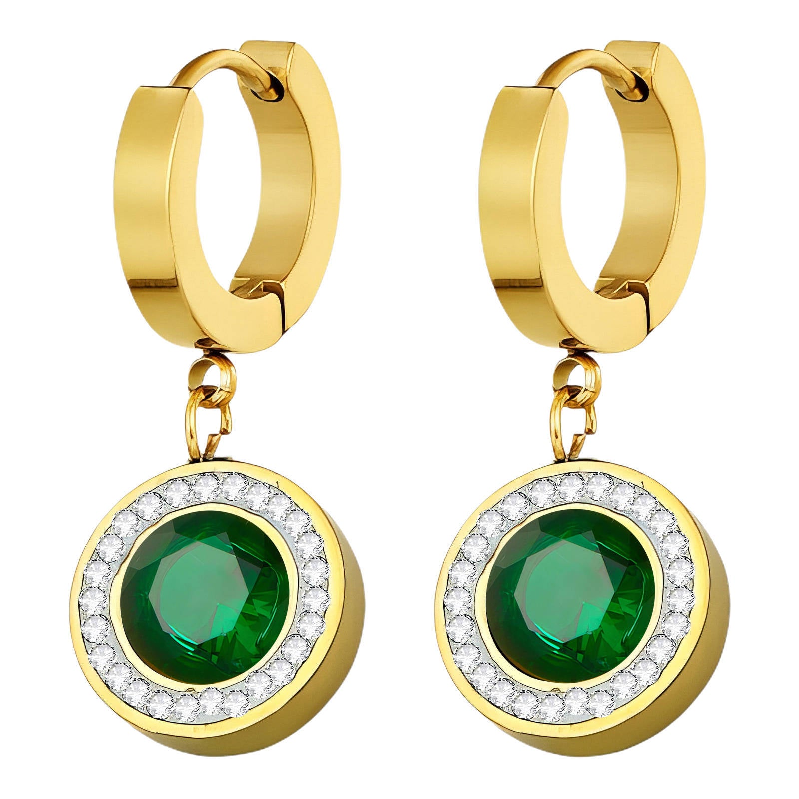 Waterproof Earrings with Cubic Zirconia stone, 18K Gold Plated Steel