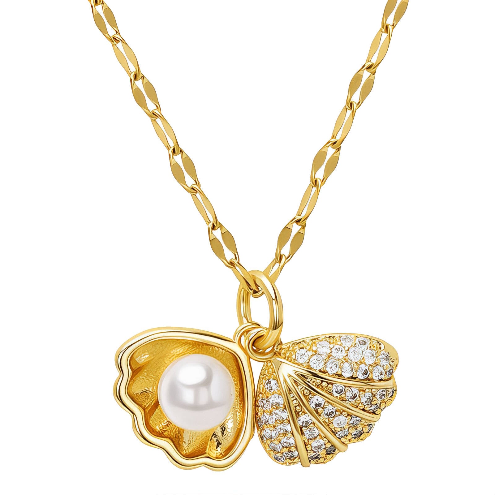 "Seashell" Necklace, 18K Gold Plated Steel