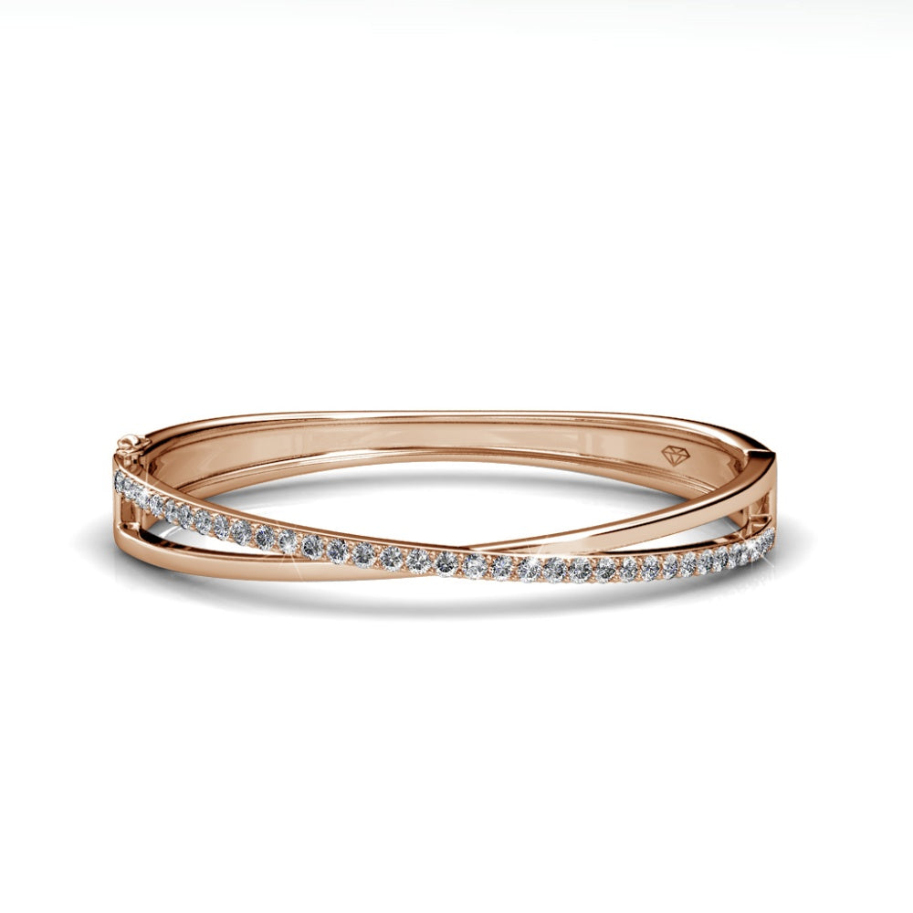 Rose Gold plated delicate Women Bangle Embellished with Swarovski ® Crystals.