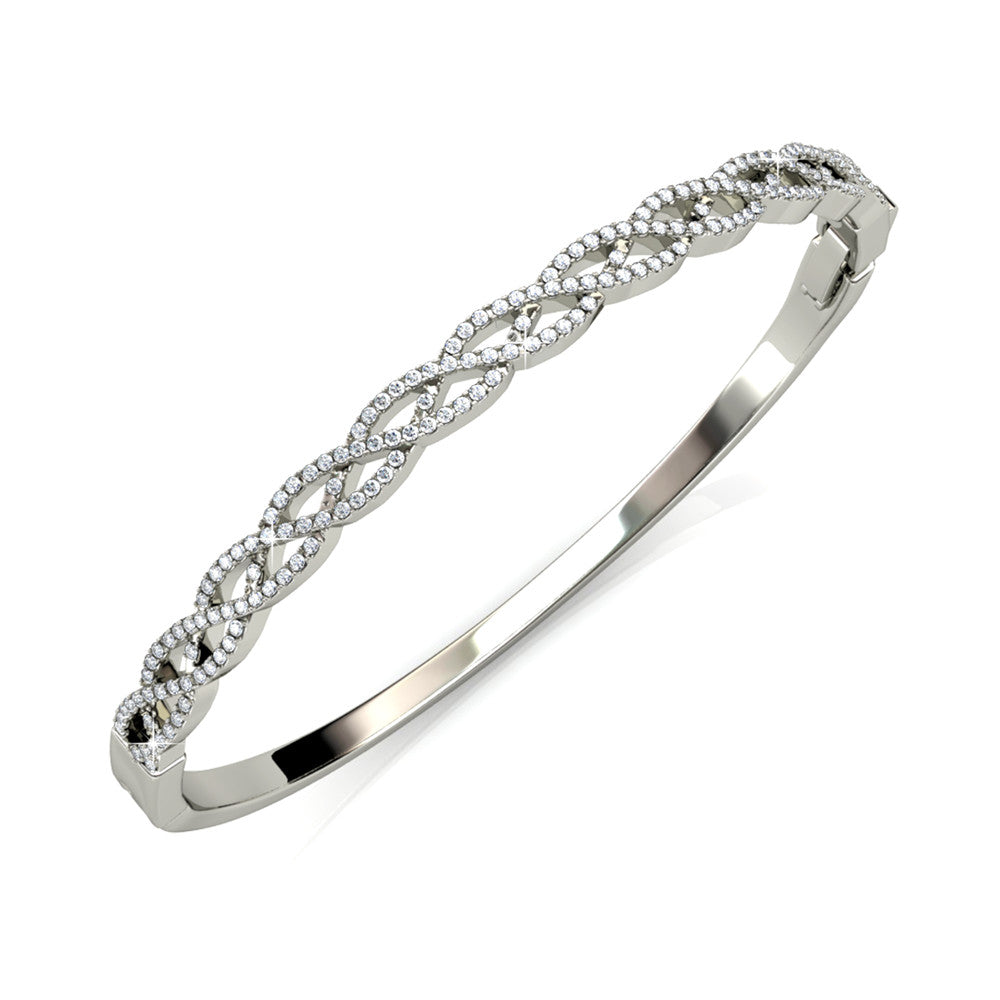 Braided Bangle - Brass with 18k white gold plated, Embellished with Crystals from Swarovski ®, Length 18cm