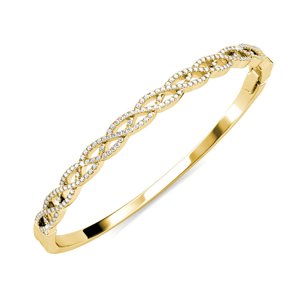 Braided Bangle - Brass with 18k white gold plated, Embellished with Crystals from Swarovski ®, Length 18cm