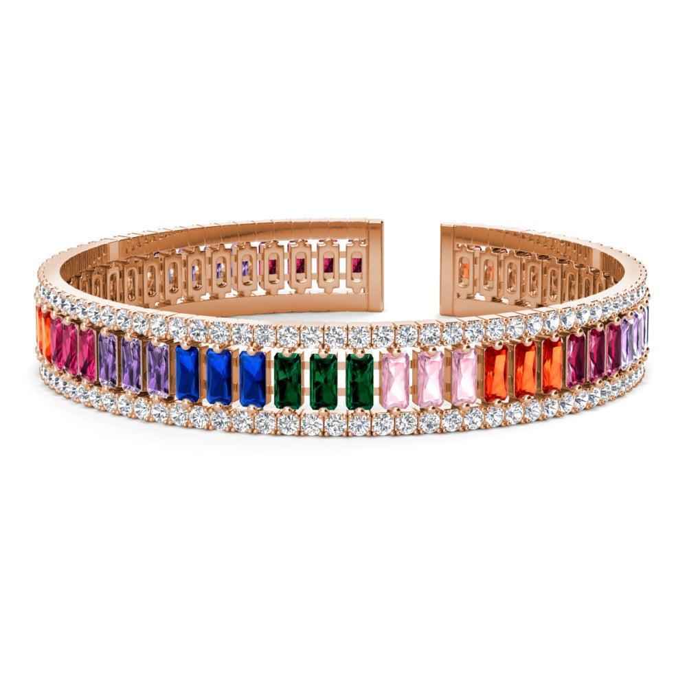 Beautiful Colorful Rainbow Baguette Cuff Bangle Bracelet
