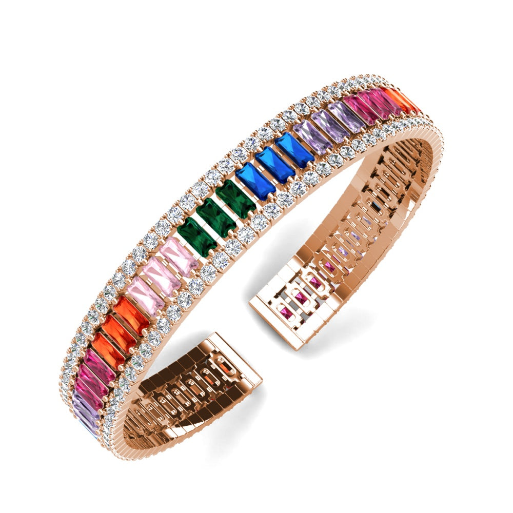 Beautiful Colorful Rainbow Baguette Cuff Bangle Bracelet