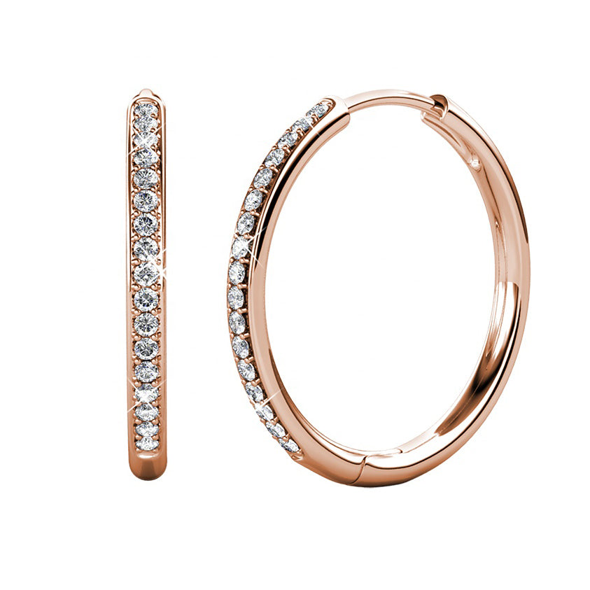 Hoop Earrings Embellished with Swarovski ® Crystals Hypoallergenic Brass with 18k Rose Gold plated. Minimalist Simple Round 20mm