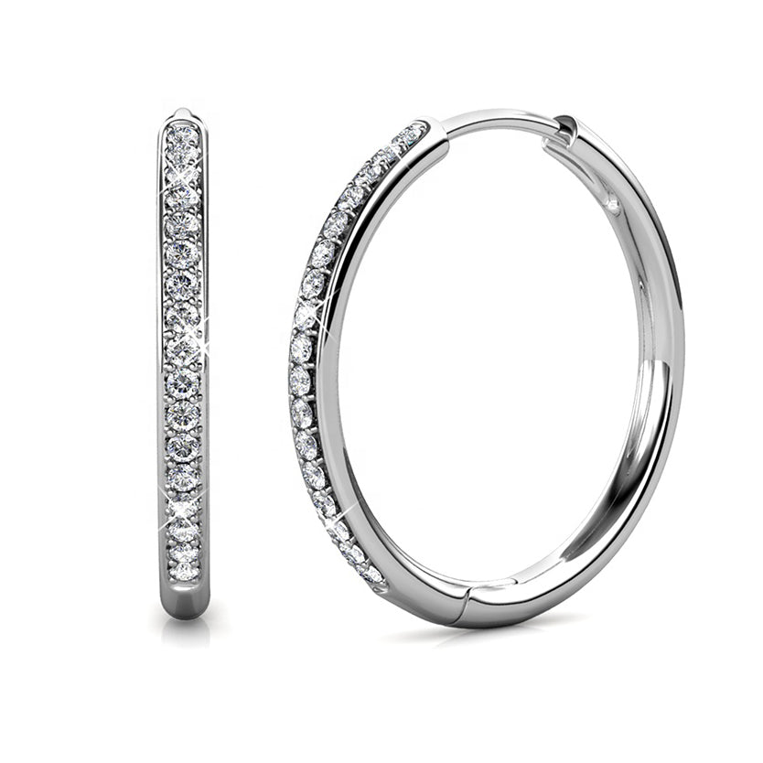 Hoop Earrings Embellished with Swarovski ® Crystals Hypoallergenic Brass with 18k Rose Gold plated. Minimalist Simple Round 20mm