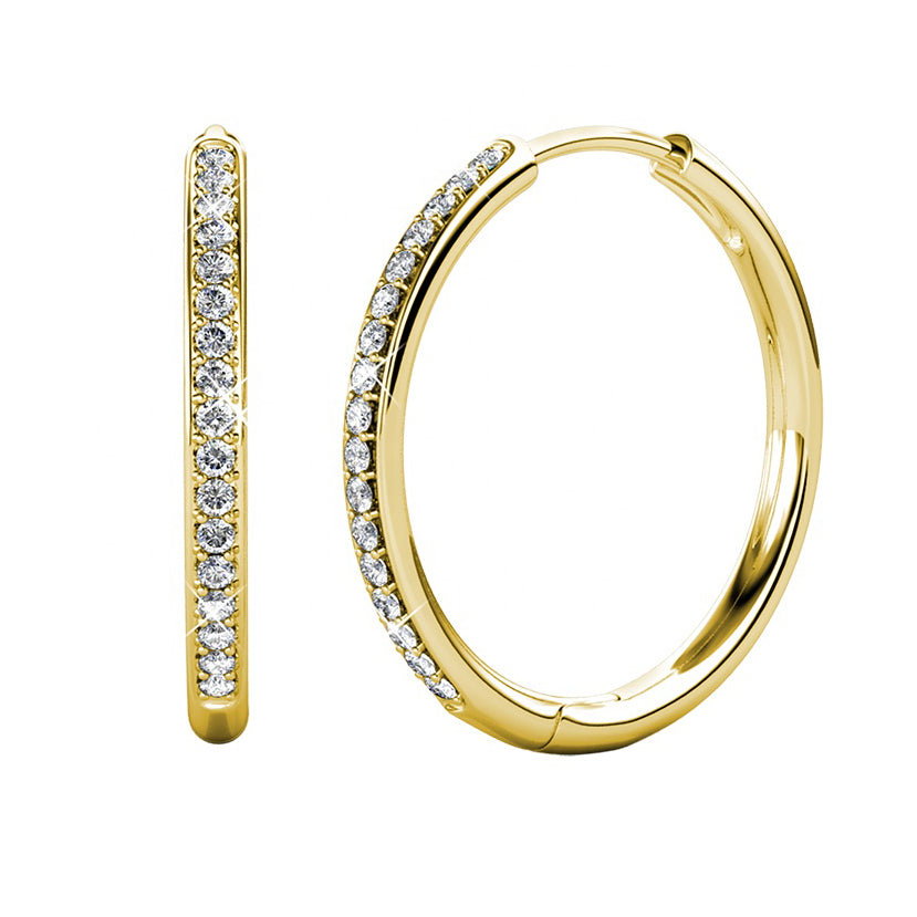 Hoop Earrings Embellished with Swarovski ® Crystals Hypoallergenic Brass with 18k Rose Gold plated. Minimalist Simple Round 20mm