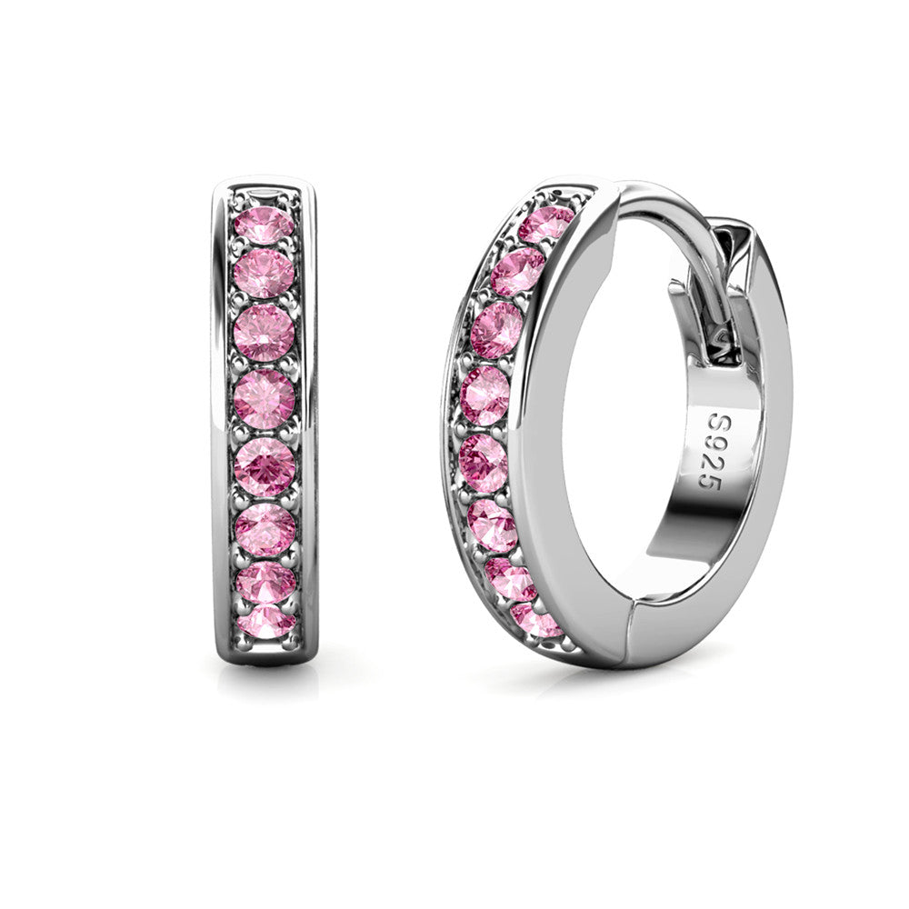 Silver 925 Small Circle Hoop Earrings Embellished with Swarovski ® Crystals