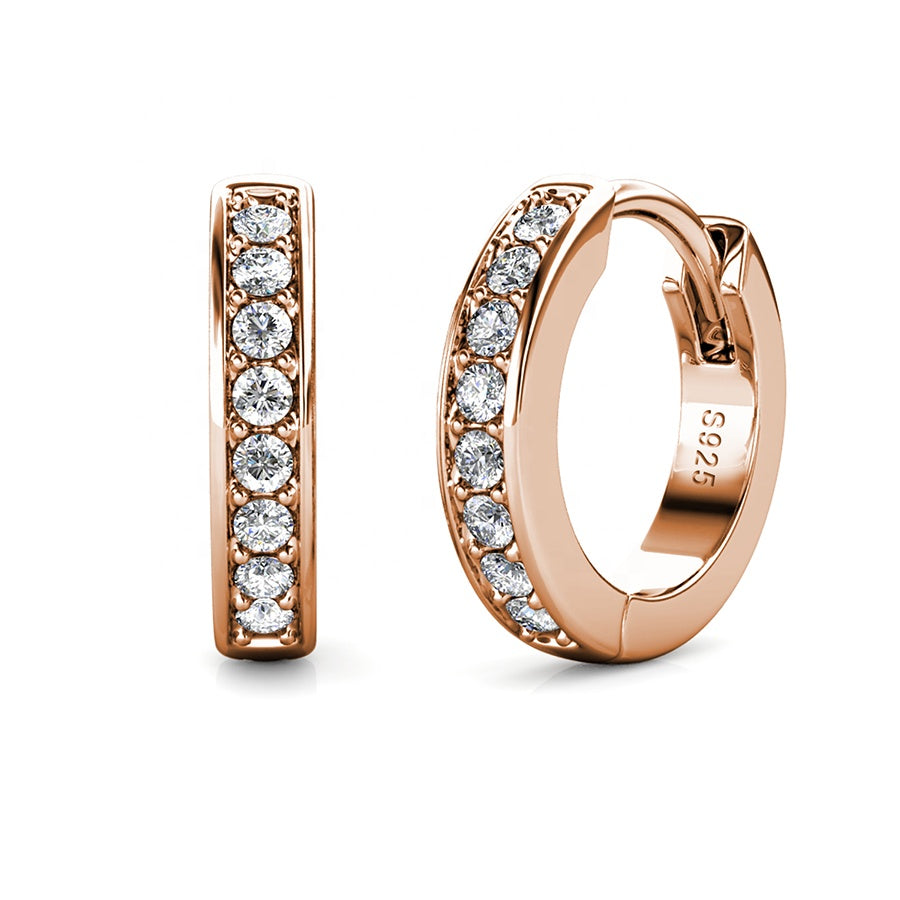 Silver 925 Small Circle Hoop Earrings Embellished with Swarovski ® Crystals