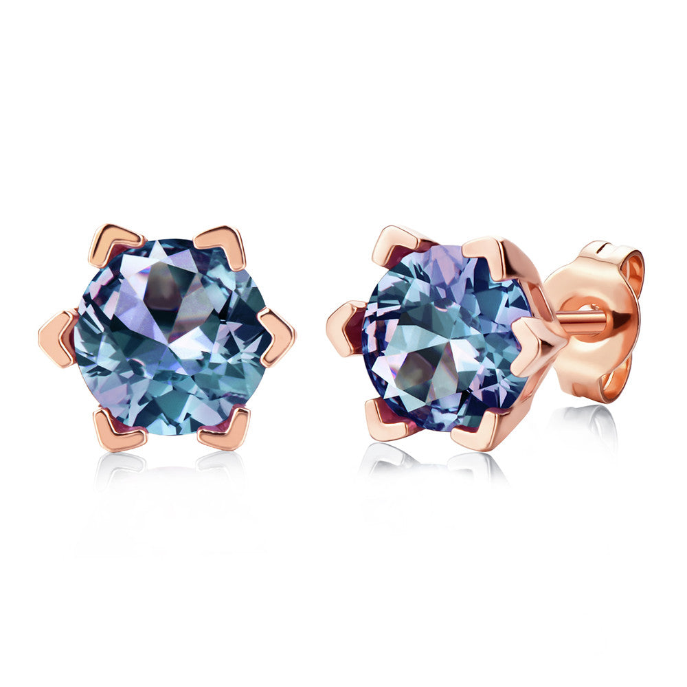 Silver 925 Women Jewelry Round Cut Alexandrite Gemstone Round Stud Earrings