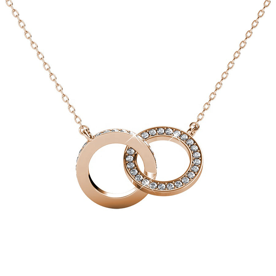 925 Silver Double Circle Interlocking Pendant Embellished with Swarovski ® Crystals.