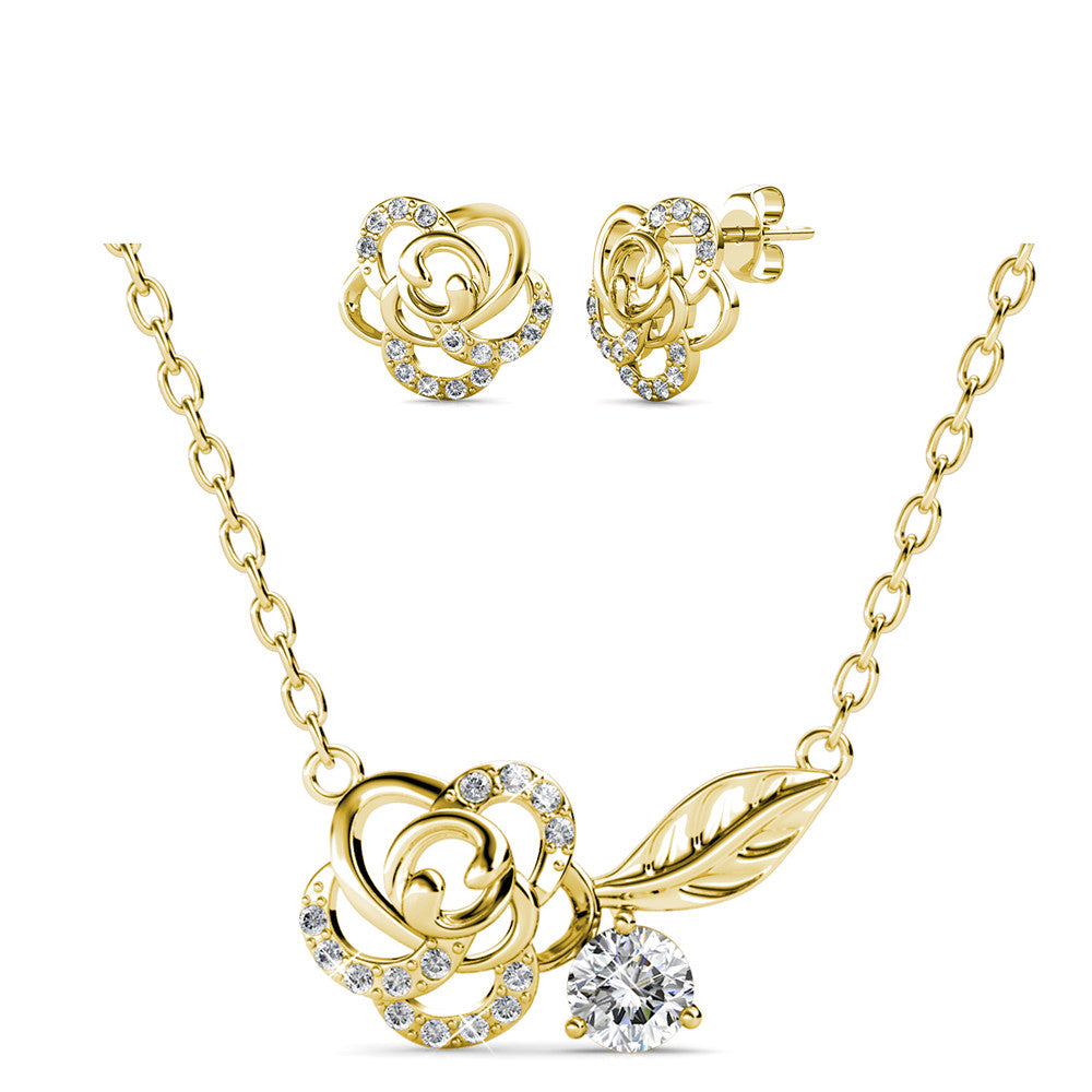 Rose Flower Pendant and Earrings Set Embellished with Swarovski ® Crystals