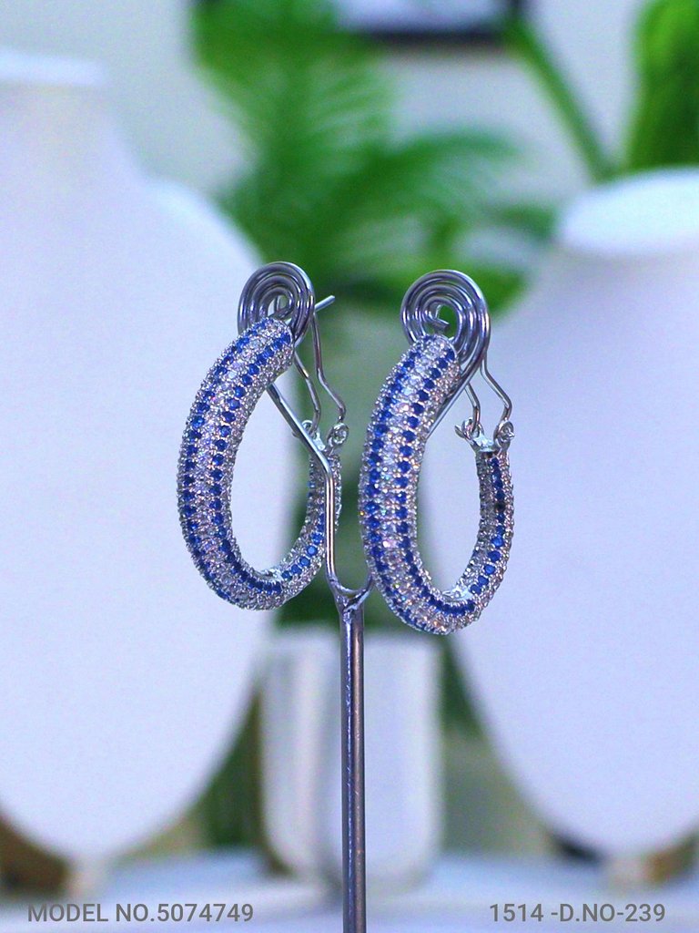 Handcrafted Trendy Blue/Red Pavé Sparkle Hoop Earrings