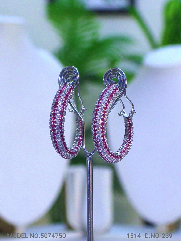 Handcrafted Trendy Blue/Red Pavé Sparkle Hoop Earrings