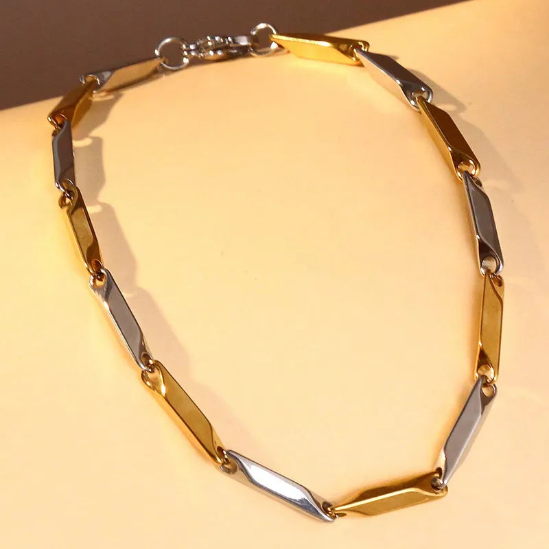 Hip-Hop Rhombus 304 Stainless Steel Two tone Men's Bracelets