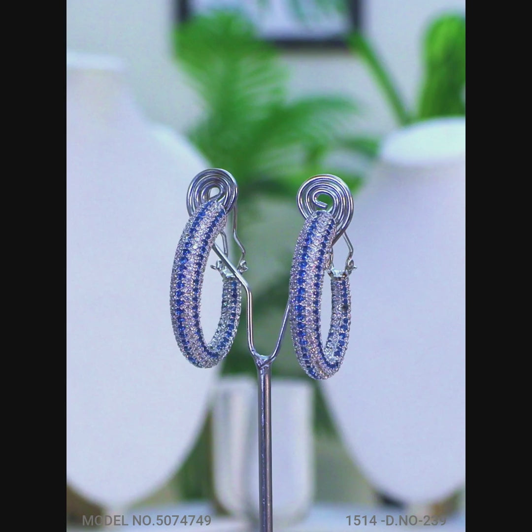 Handcrafted Trendy Blue/Red Pavé Sparkle Hoop Earrings