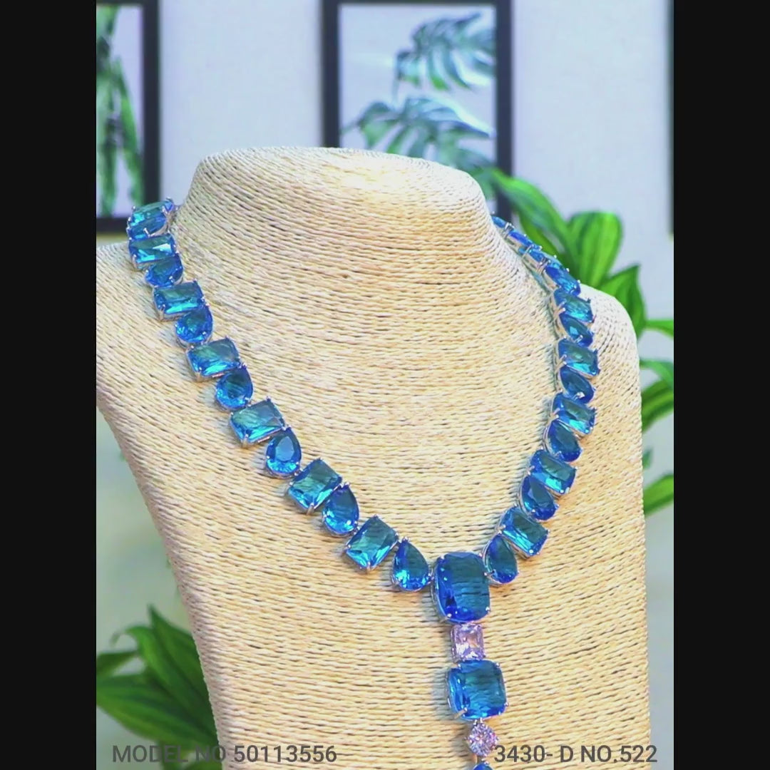 Bold & Beautiful - Party wear Cz necklace in Aqua Blue