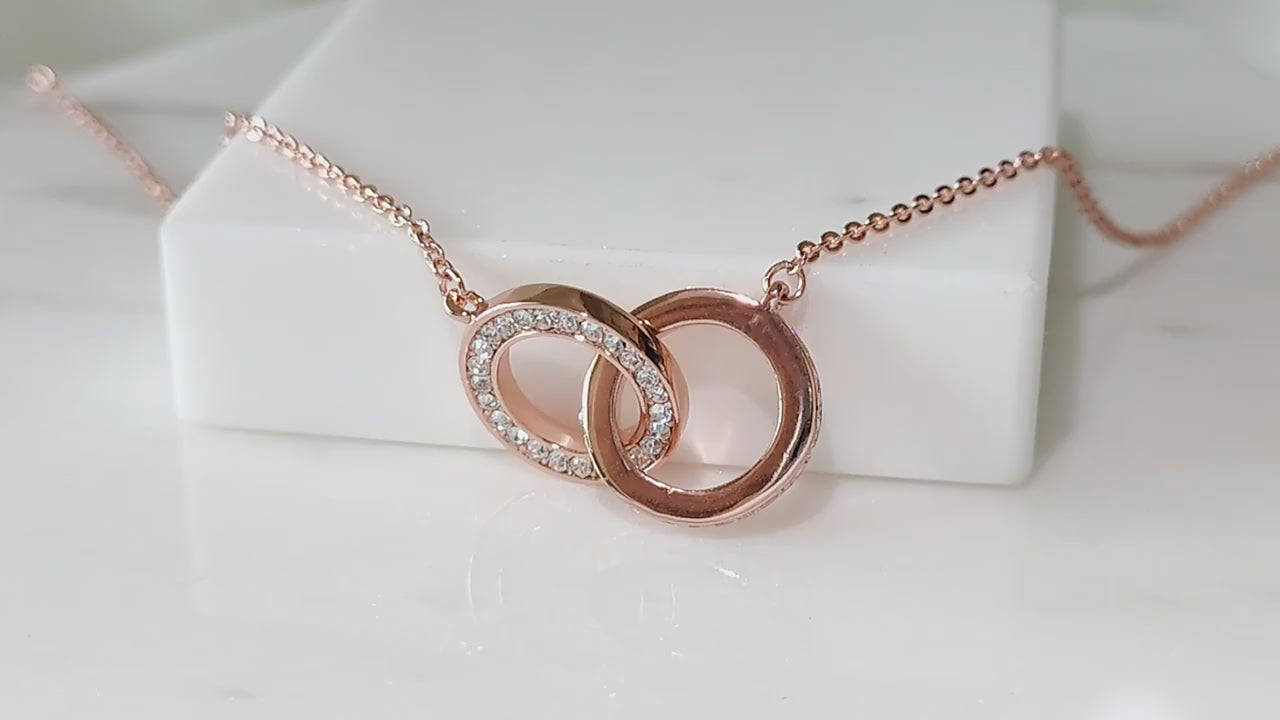 925 Silver Double Circle Interlocking Pendant Embellished with Swarovski ® Crystals.