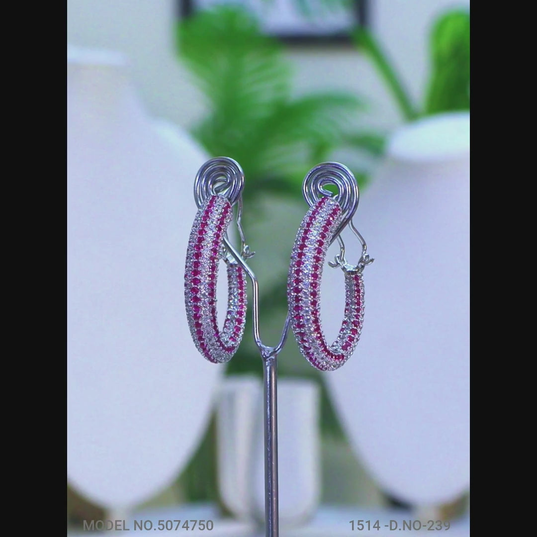 Handcrafted Trendy Blue/Red Pavé Sparkle Hoop Earrings